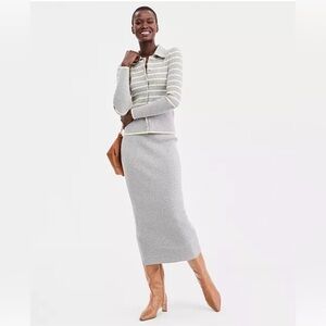 Striped Button-Front Cardigan in Gray and Pale Yellow